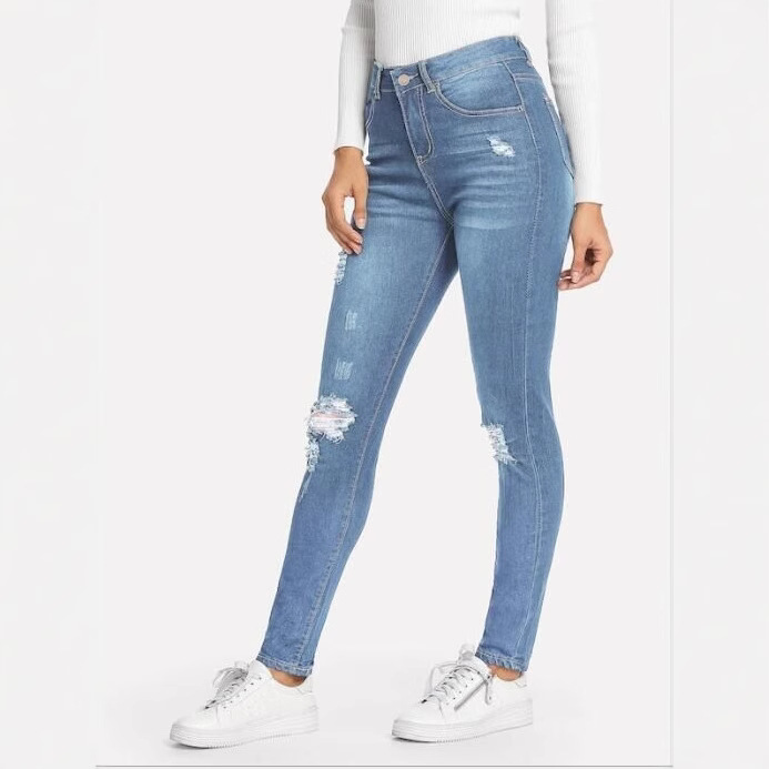 Suministro transfronterizo pantalones vaqueros con pies rotos para mujer