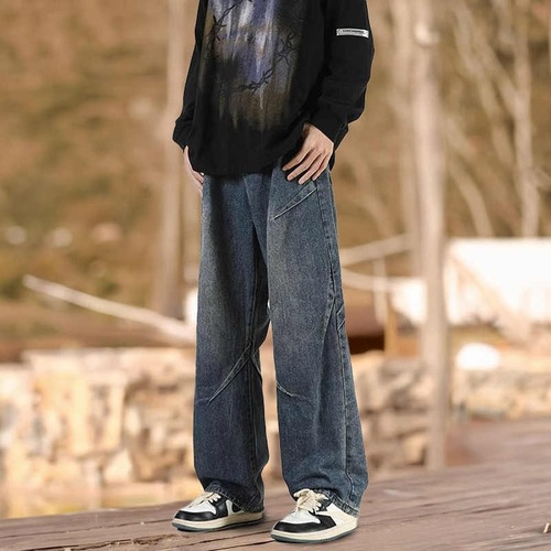 Men's Spring/Autumn 2025 New Arrival Streetwear American Retro Patchwork Loose Casual Straight Wide Leg Work Pants