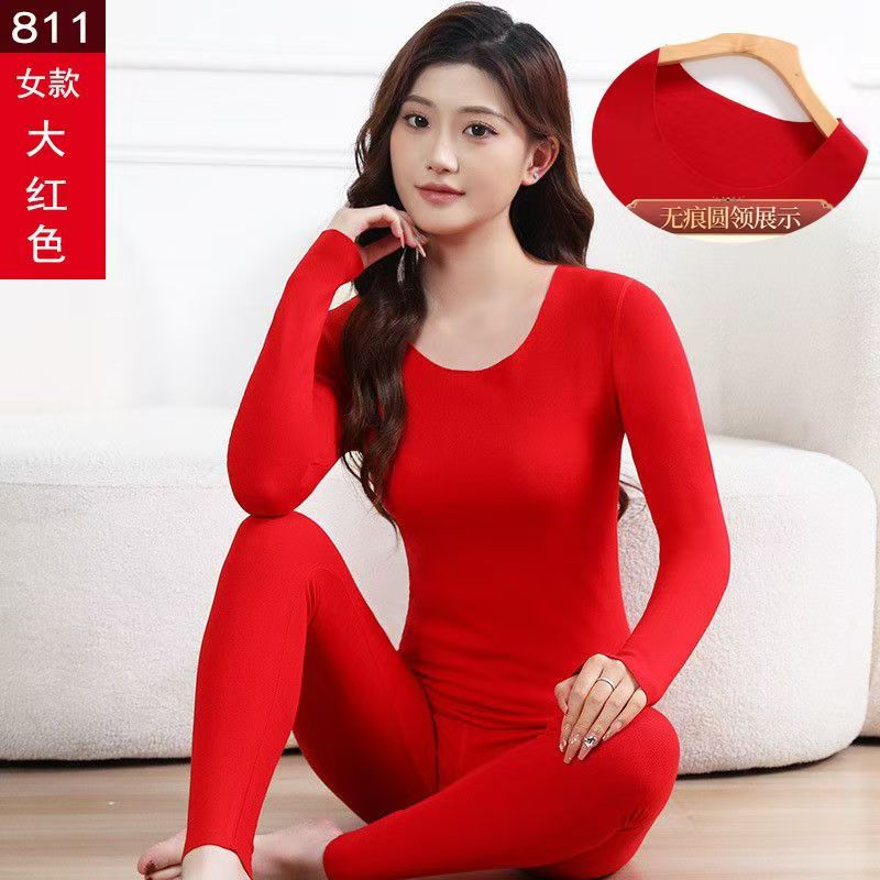 Ropa interior cálida para hombres y mujeres invierno chaqueta de terciopelo set de pantalones de otoño rojo grande matrimonio set de pareja