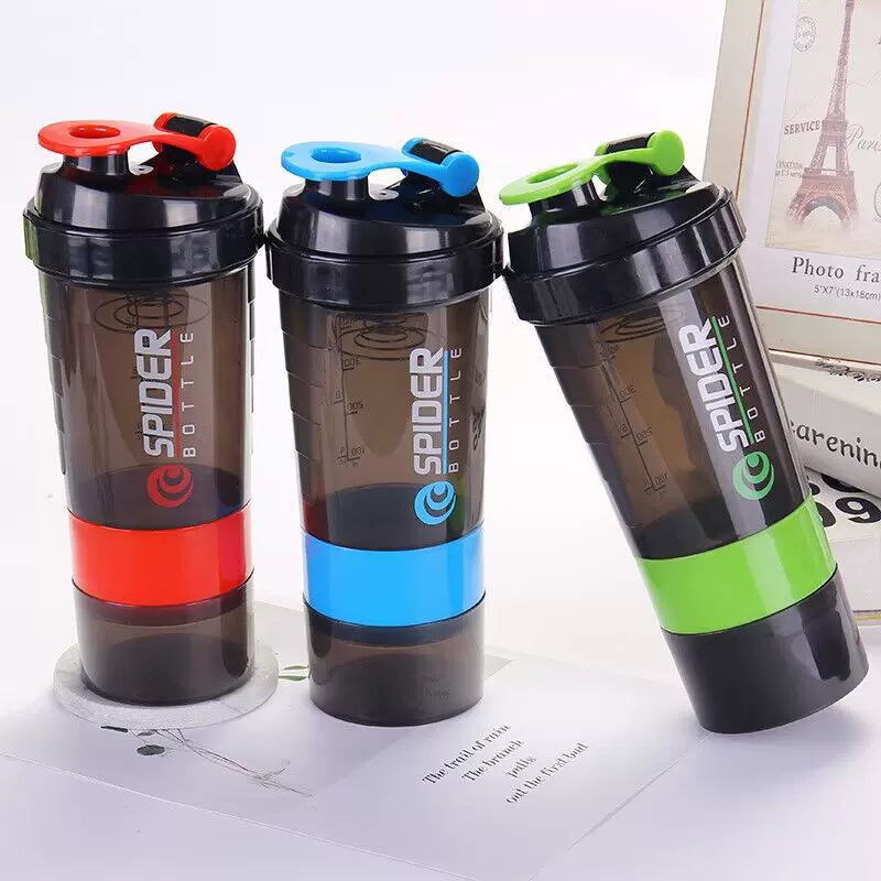 弹簧三层摇摇杯 户外健身运动蛋白粉奶昔杯 搅拌杯摇杯塑料杯水杯
