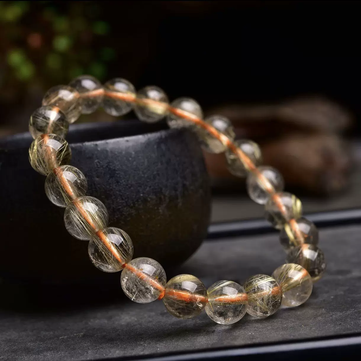 天然金发晶手串巴西招财黄水晶原石发晶手链转运珠串批发生日礼物