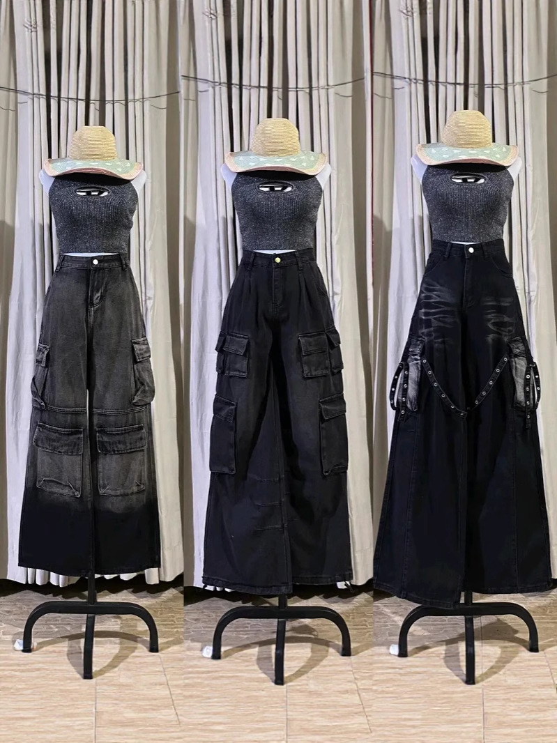 Pantalones de mezclilla para mujer, monos, pantalones de moda de piernas anchas con bolsillos múltiples, pantalones Cargo pants wholesale