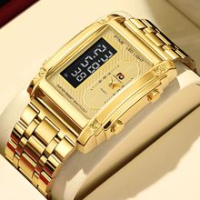 跨境专供方形双显电子表时尚男士学生防水钢带表外贸款钢带表