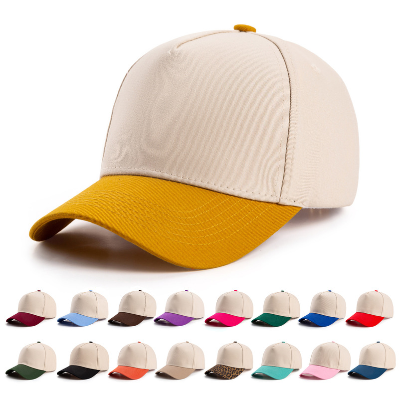 Cross-Border Five-Piece Color-Blocked Trucker Hat Amazon Best-Selling Pure Cotton Peaked Cap with Printable Embroidered Logo