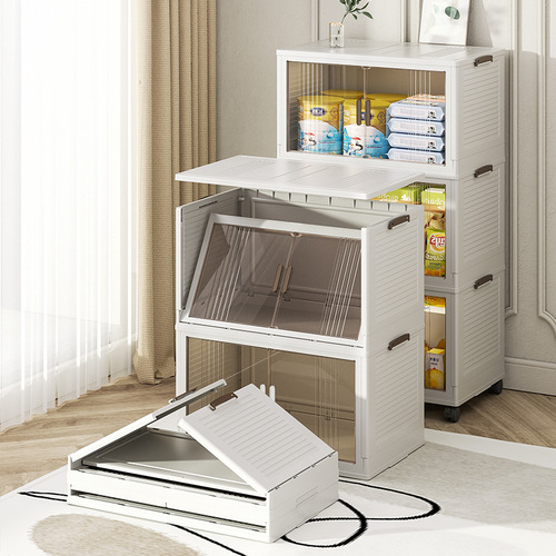 Multi-layer storage cabinet, no assembly required, home bedroom storage cabinet, movable, foldable, double door plastic storage cabinet