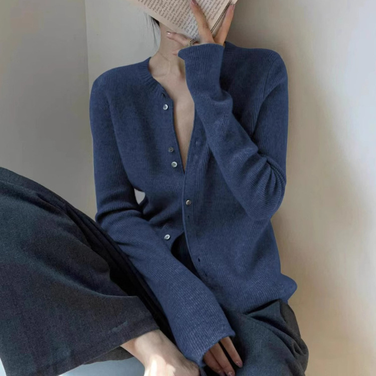 蓝色针织开衫外套女秋季新款别致绝美内搭打底毛衣欧货感上衣2025|undefined