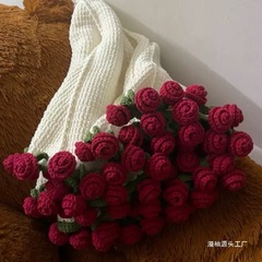 玫瑰花束毯子手工编织diy材料包毛线团钩织花朵毛毯铃兰花毯成品