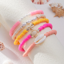 欧美跨境饰品 波西米亚珍珠软陶串珠脚饰 夏季海滩多巴胺贝壳脚链