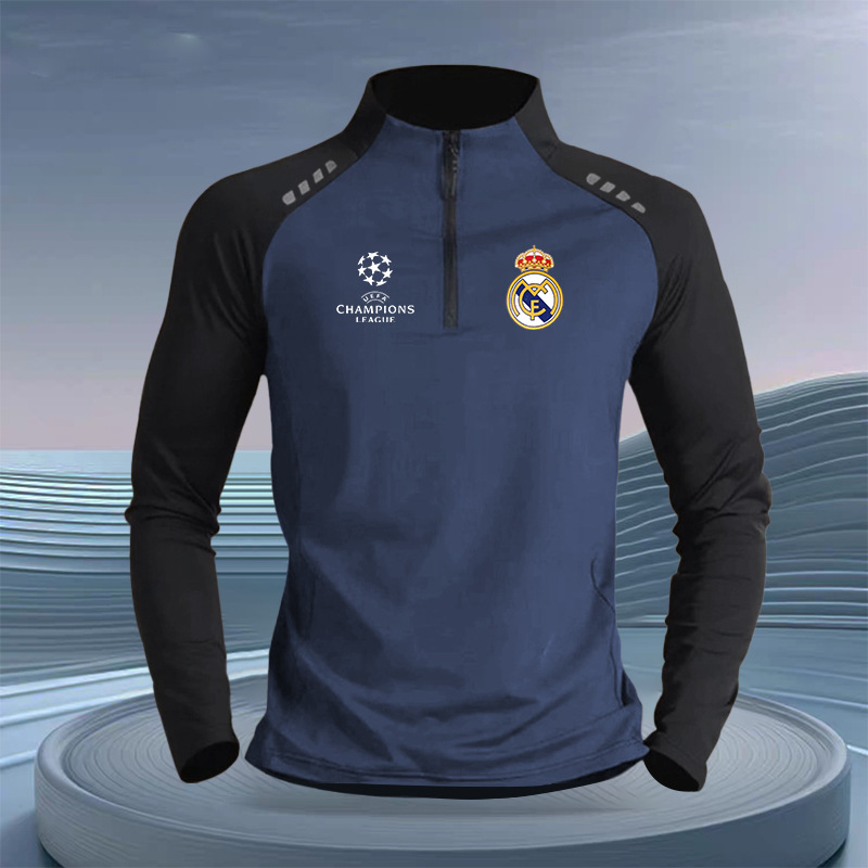 2025 Real Madrid Manchester United Barcelona National Team Sports Zipper Long-Sleeved Men's Stand-Up Collar Breathable Quick-Drying Sweat-Absorbent T-Shirt