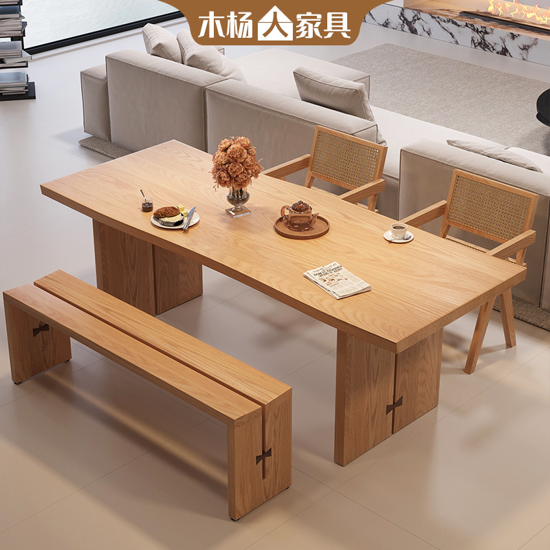 Nordic Solid Wood Dining Table and Chair Set for Small Living Rooms, Rectangular Desk, Natural Wood Dining Table Nordic Solid Wood Dining Table and Chair Set for Small Living Rooms, Rectangular Desk, Natural Wood Dining Table
