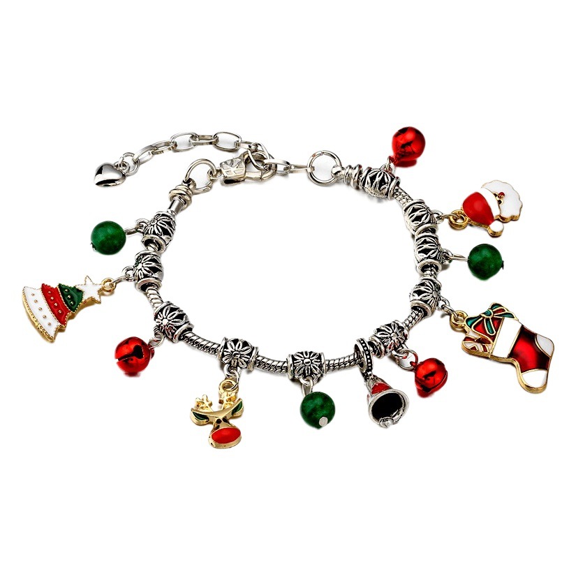 Europea y americana DIY con cuentas serpiente hueso cadena cuentas de vidrio muñeco de nieve campana pulsera Navidad copo de nieve regalo Navidad pulsera