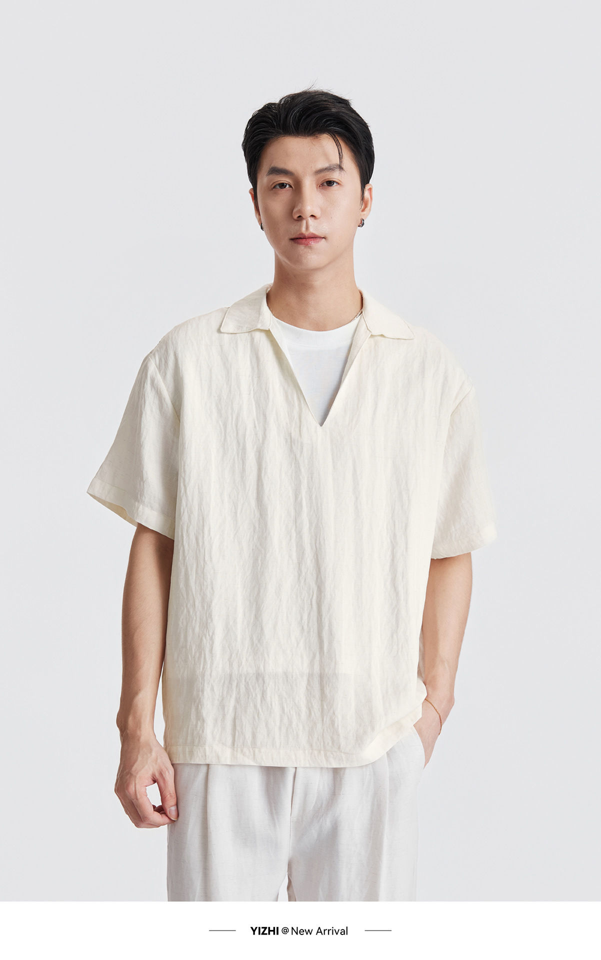 Áo sơ mi nam ngắn tay chất liệu Lyocell phối hai lớp cổ điển, phong cách old money — Xanh navy chi tiết 7