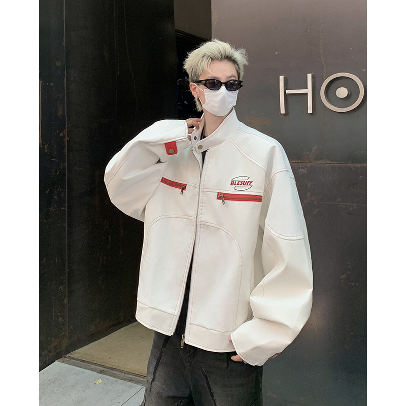 PU Leather Coat American Style Jacket Handsome Coat Men's Pilot Biker Suit hiphop Trendy Brand Loose plus size Vintage Top