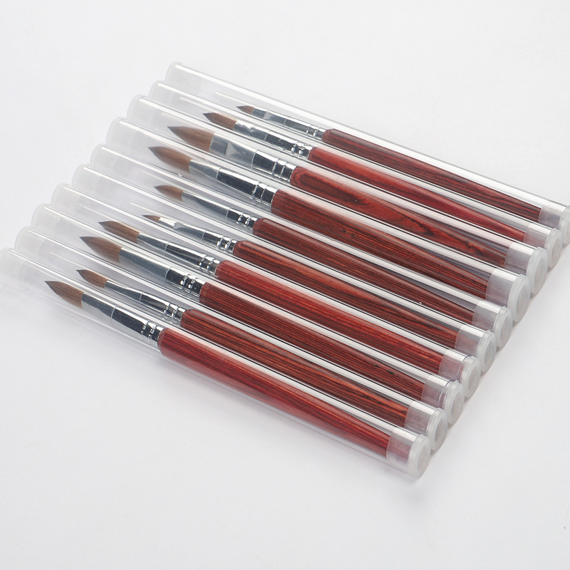 Cross-border puro pelo de visón arte de uñas cristal pluma Kolinsky cepillo de madera roja varilla siberiano tallado visón cepillo de pelo