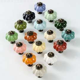 欧式田园衣橱柜鞋柜门把手 彩色卡通五金陶瓷南瓜拉手卡通彩色