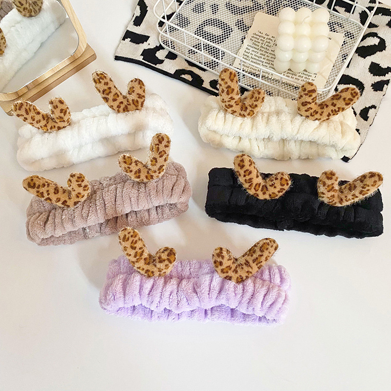 Estilo coreano lindo de La felpa de leopardo asta de impresión banda de pelo Internet Celebrity cangrejo pies banda de pelo femenino lavado de cara belleza diadema de borde ancho accesorios para el cabello