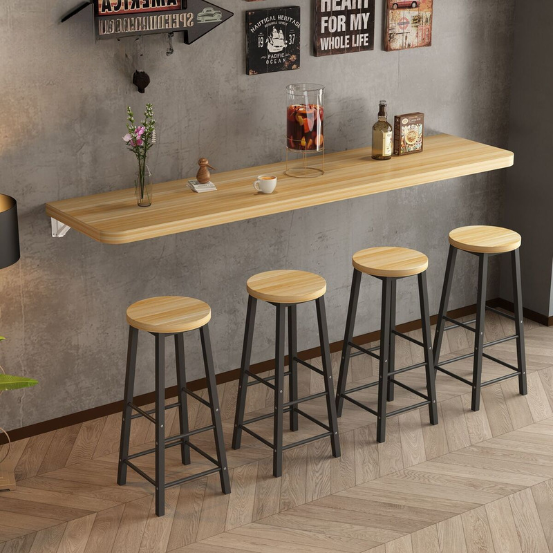 Simple Modern Wall-Mounted Folding Bar Table and Chairs for Home Use, Suitable for Milk Tea Shops, Cafes, and Balconies, Multifunctional Dining Table