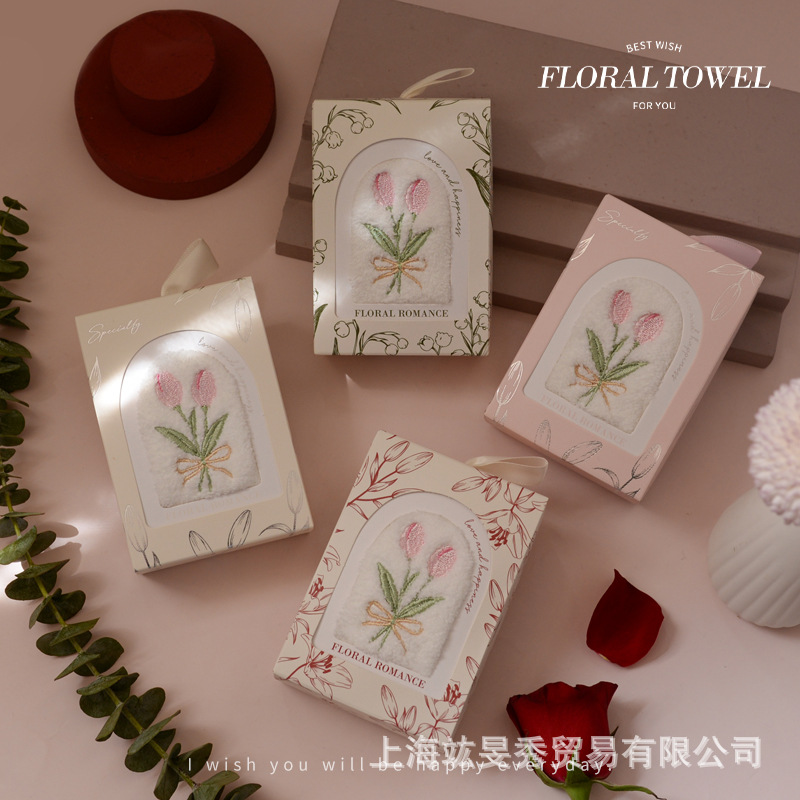(2개) 꽃다발 자수 타월 기념품 소품 신부 들러리 결혼식 단품 세수 타월 기업 행사 소품 선물 손수건