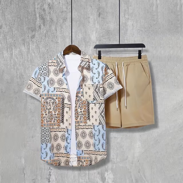 Moda 3D impresión digital spot comercio exterior Xiyin venta caliente verano hawaiano vacaciones camisa pantalones cortos traje de 2 piezas