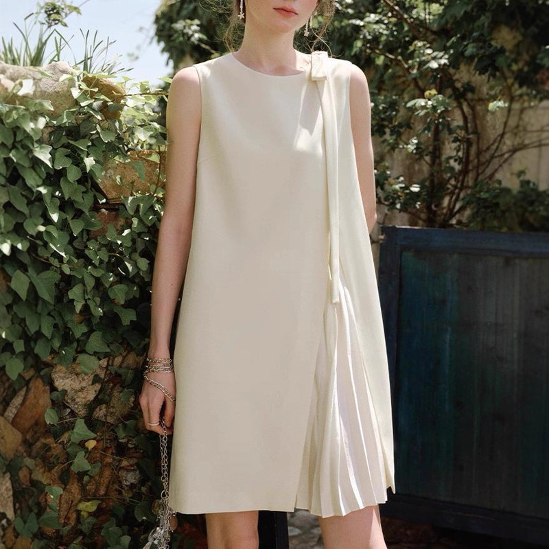 Fansilanen Bow Ribbon Pleated Dress Women's Summer 2025 New Slimming Skirt