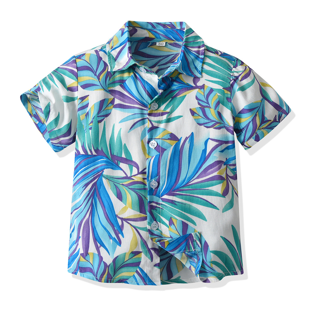Camisa hawaiana multicolor para niños con cuello girado cárdigan de estilo de moda pelo de playa vacaciones de manga corta chaqueta de flores chaqueta casual