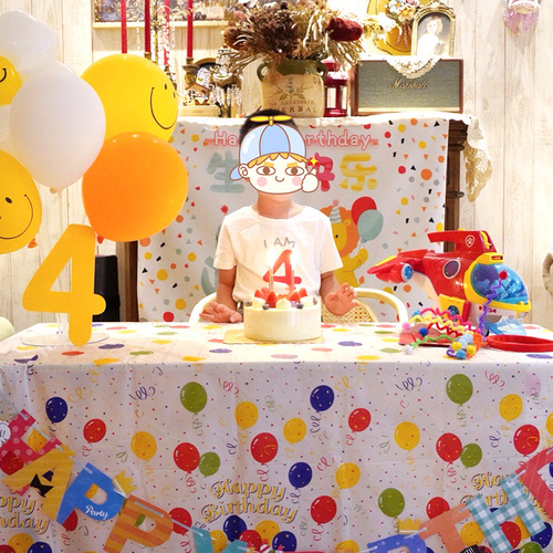 Disposable peva plastic tablecloth thickened oil-proof cartoon balloon tablecloth birthday party kindergarten tablecloth wholesale