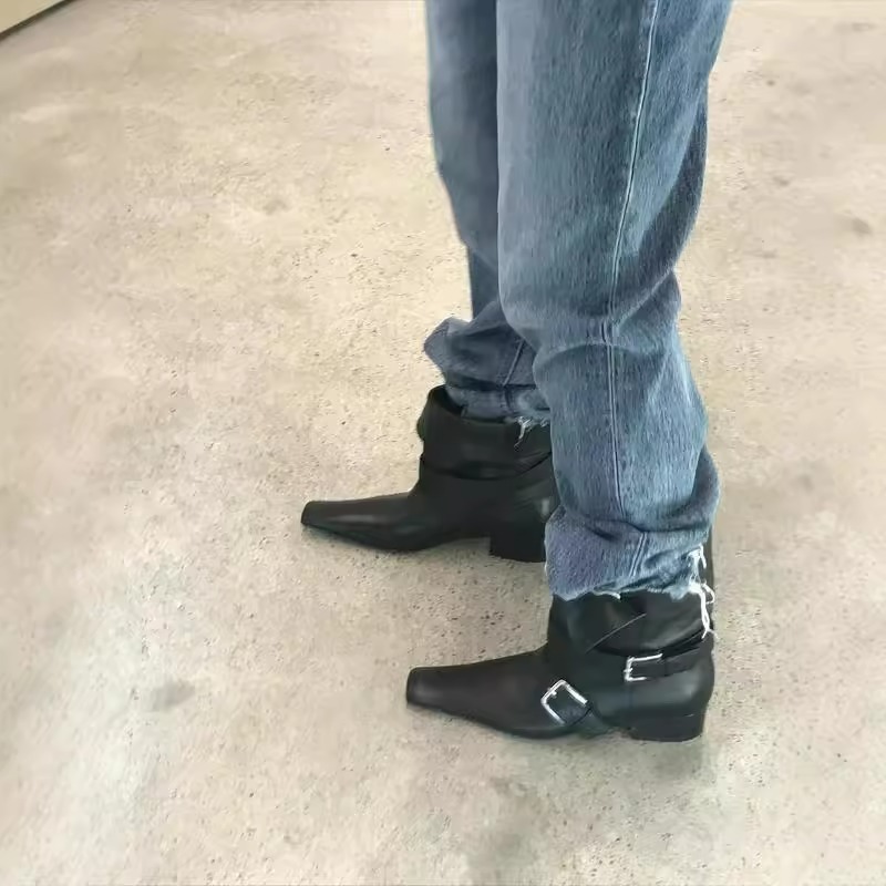 Bottes de cowboy western réversibles à bout carré en cuir véritable, spécialement conçues pour les femmes, bottes d'équitation Martin mi-mollet à semelle épaisse._voghion.com