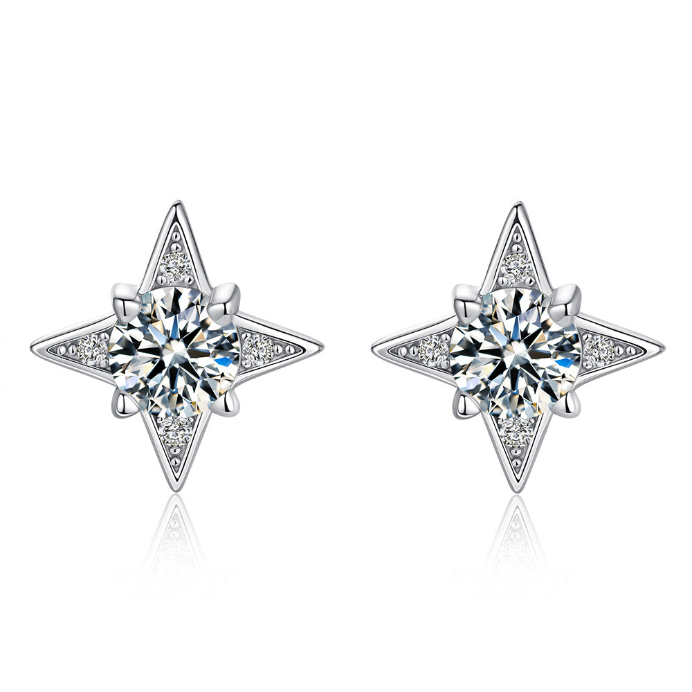 Short earrings, silver 925 sample, with snowflakes