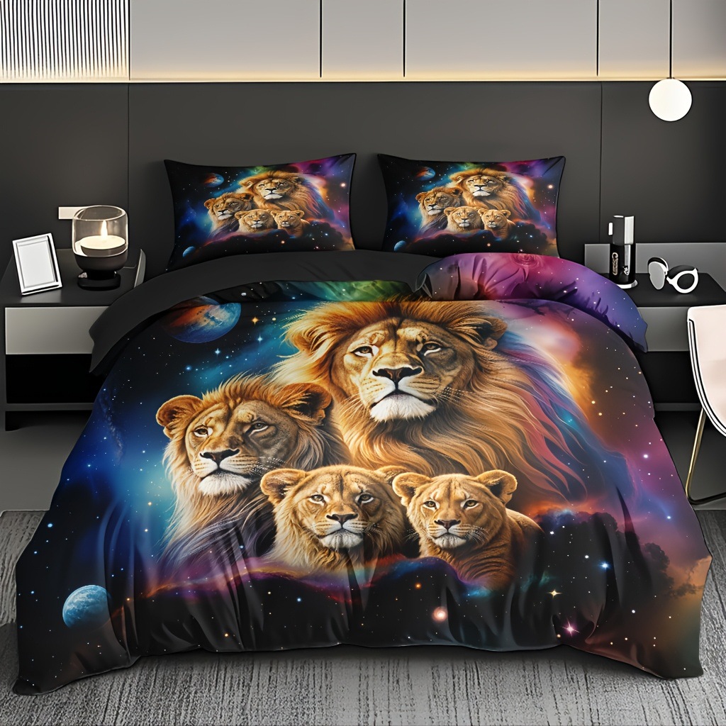 TEMU / JIT abrasión digital impresión cama colcha de cama pro-piel kit textil casero frío negro patrón de león fábrica fuente