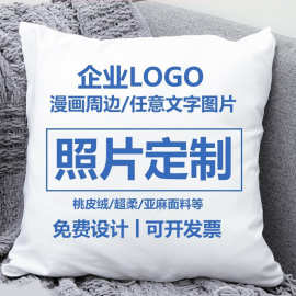 抱枕定制沙发抱枕套广告logo来图定做毛绒靠枕数码印花靠垫批发