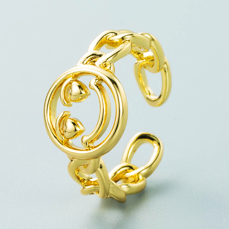 Retrogeometrisches hohles Lcheln Herzform Kupfer vergoldeter Ring Grohandel Nihaojewelrypicture5