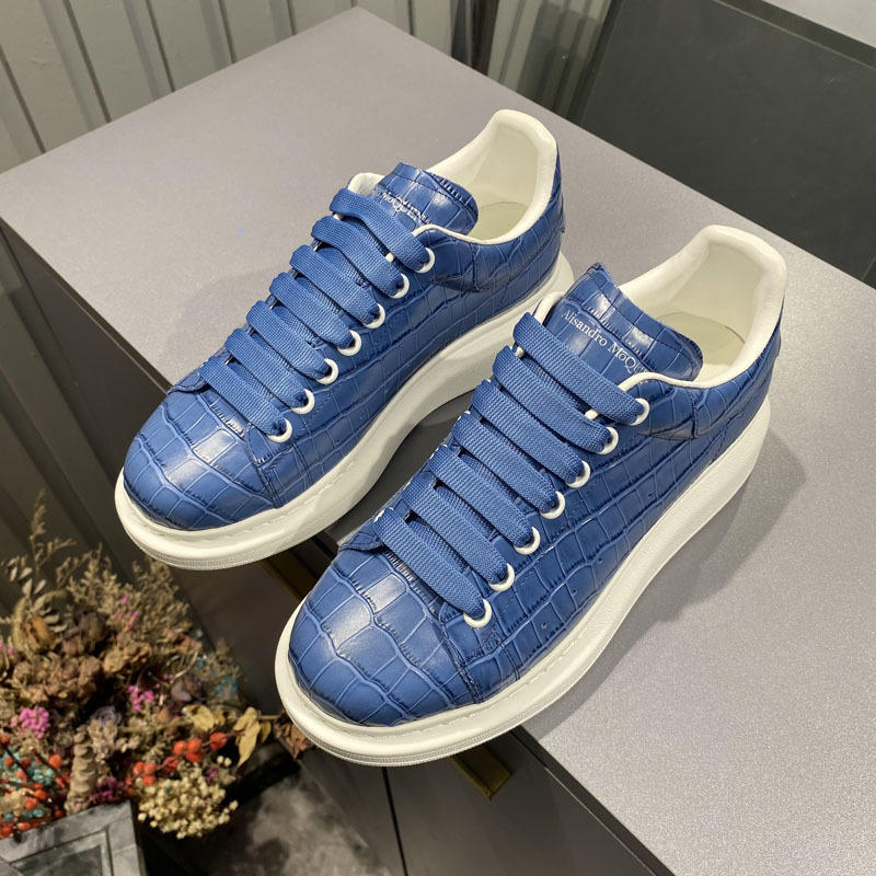 Season Mcqueen Trendy Light Luxury Men's Shoes Genuine Leather Breathable Crocodile Pattern European Fashion Versatile Couple Casual Sneakers