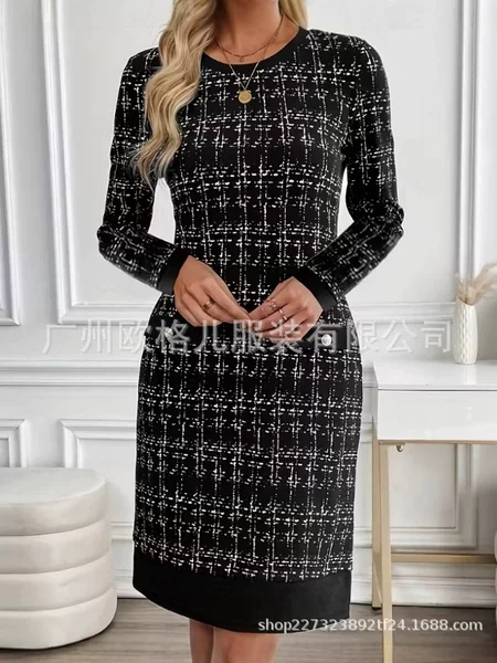 2026 European and American Cross-Border Independent Site Amazon Hot-Selling Women's Clothing Round-Neck Slim-Fit Elegant Dress