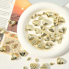 秋冬金色爱心通孔散珠亮面立体心形珠子DIY手机链手工饰品配件珠