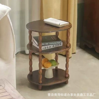 跨境实木床边桌家居多层置物收纳架客厅沙发边几复古浴室置物架