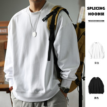 鹿起 日系复古阿尔曼重磅卫衣男宽松圆领390g螺纹拼接净版上衣秋