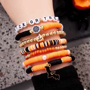 New Halloween Bat Pendant Bracelet 7 suit Personality Funny Orange Soft Pottery Pumpkin Letter Bracelet