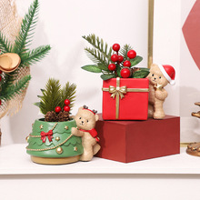 跨境圣诞卡通小熊园艺庭院花房装饰树脂多肉花盆容器桌面盆栽花器