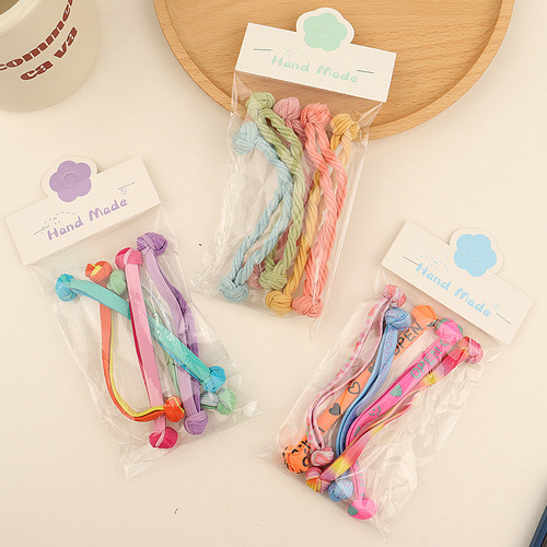 5 pack~Korean candy-colored hair ties for children with double-knotted headbands, baby ponytails that won’t hurt hair, rubber band hair accessories