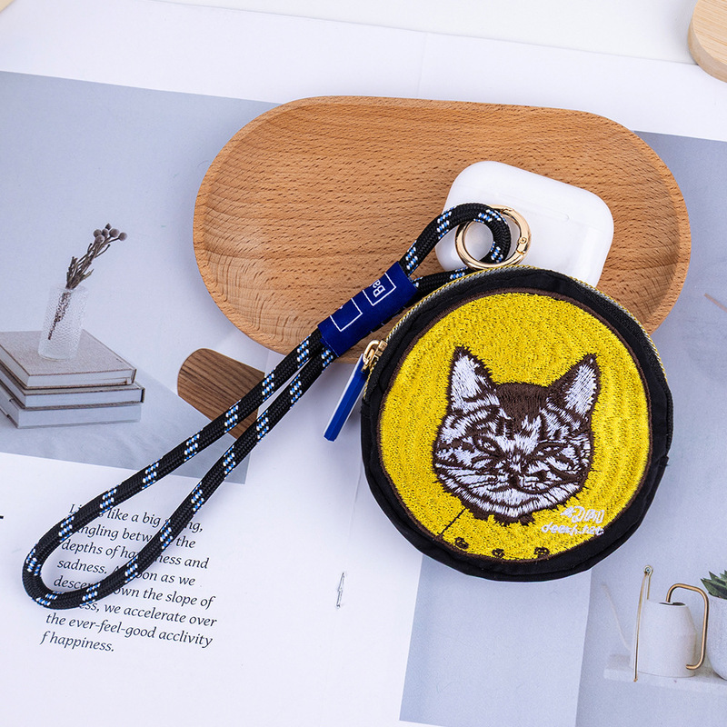 日本のかわいいコインキーホルダーバッグ女性の刺繍ナイロン多用途カジュアルデイリー収納キーヘッドフォンハンドバッグ|undefined