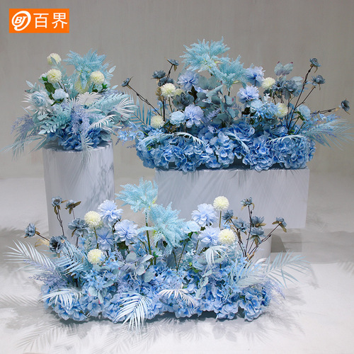 Blue Floral Runway Stage Path Flower Guide for Baitian New Arrival Wedding Decorations, Artificial Flower Wedding Finishing Touches