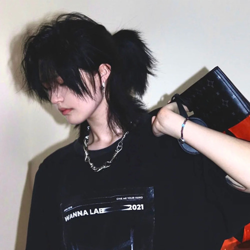 Wig Day Japanese Style Stylish Unisex Mullet Haircut Loose Natural Wolf Tail Wig for Men and Women, In Stock, Drop Shipping One Piece