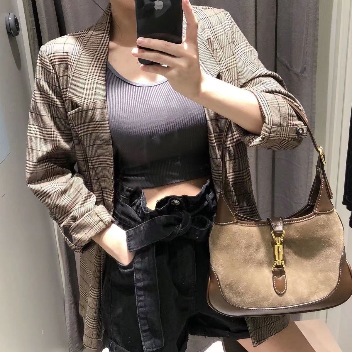 Borsa a tracolla per donna Borsa da ascella in pelle scamosciata color block retrò opaca PU2023 Borsa da sella portatile autunno e inverno di nuova moda_voghion.com