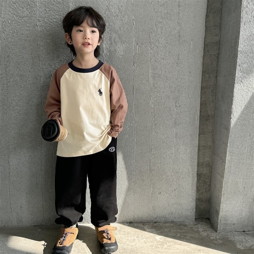 Haimajia children's 2024 spring and autumn new long-sleeved bottoming shirt tops boys Korean style pure cotton T-shirt raglan sleeves trendy