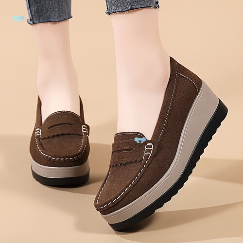Women's Slip On Loafers with 1.5 Inch Wedge Heel Lightweight Cross-Border