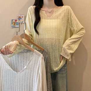 South Jane real shot 2025 summer new plus size women's thin long sleeve micro through sunscreen blouse top