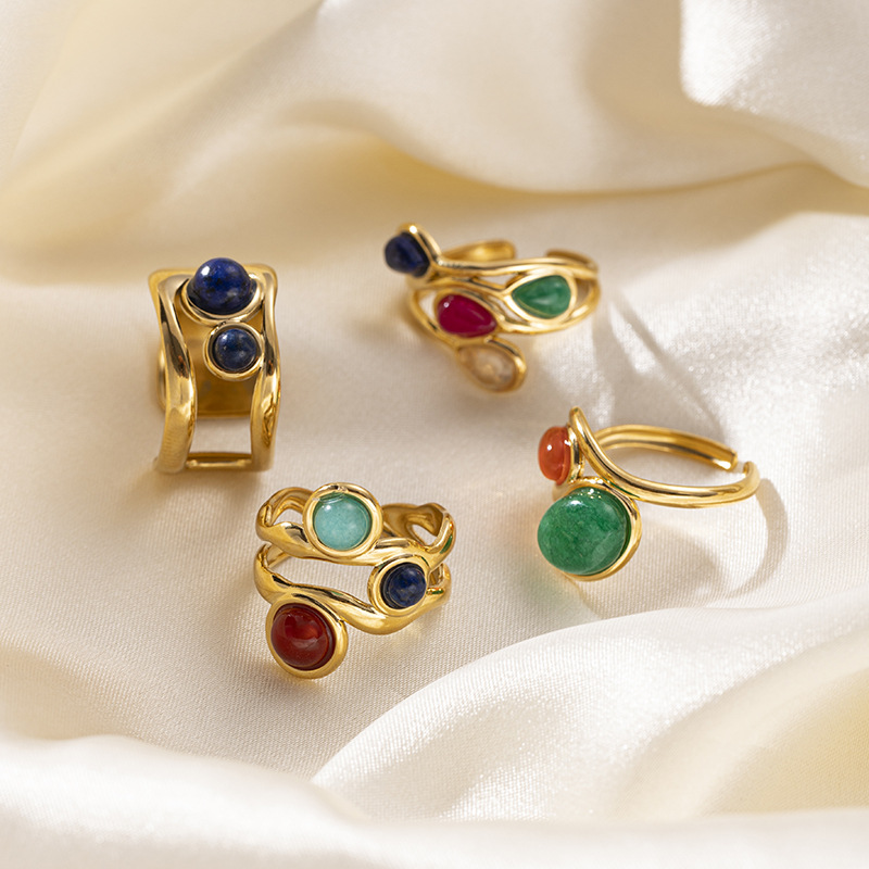 TENA Europa y los Estados Unidos transfronterizos en nicho de piedra natural titanio anillo de acero de alta calidad diseño irregular joyas de acero inoxidable