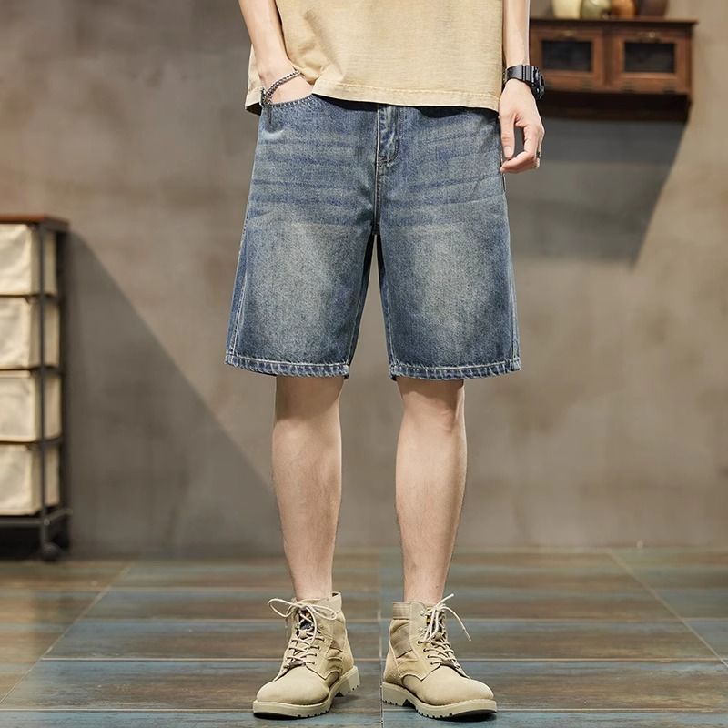 Pantalones cortos vaqueros de trabajo para hombre, estilo americano casual, holgados y delgados para verano, pantalones de cinco puntos, estilo nuevo 2025 image 2