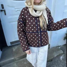 法式小众 2025秋冬波点包边宽松显瘦时尚圆领轻薄夹棉女棉袄25885