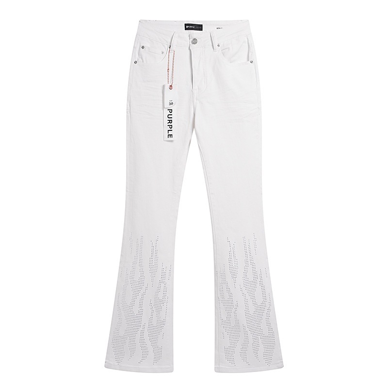 パープルブランド スモールフット ストレート マイクロフレア ストレッチ ジーンズ レトロ ダメージ加工 リップド デニム パンツ|undefined